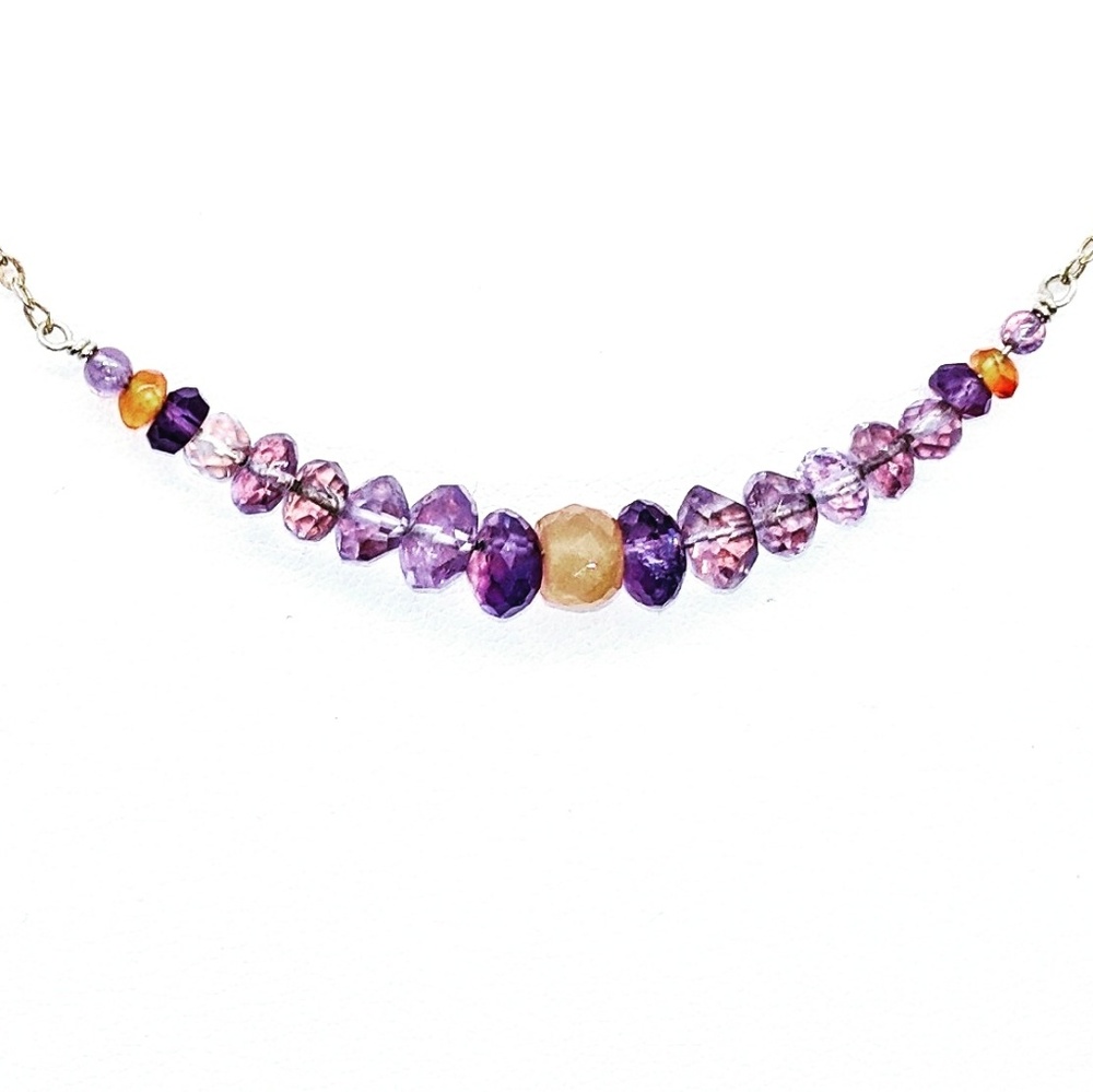 Amethyst, Peach Moonstone, Carnelian, S.Silv neckl